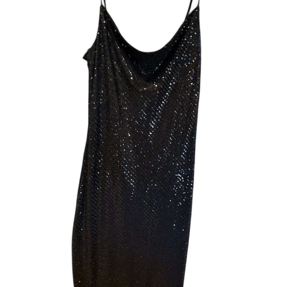 O51 BCBG Black Sequin Cowl Neck Slip Dress